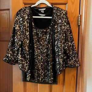 Peter Nygard Sparkling Black and Gold Sequin cardigan and shell. Shell is L.